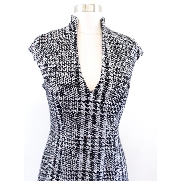 Alexia Admor Black White Glen Houndstooth Plaid Pencil Sheath Dress Sz 6 V Neck - Picture 4 of 6